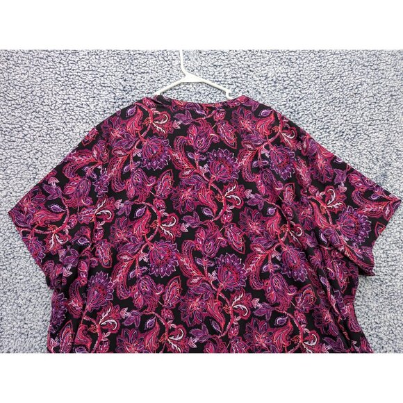 Catherines Button Up Top Size 5X Floral Stretch Lightweight V Neck Plus Pink - Picture 7 of 10